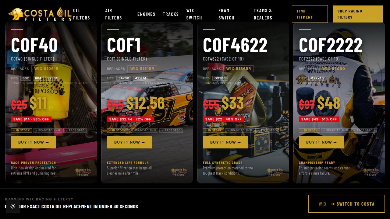 Costa Racing Filters | High-Flow Oil & Air Filters for Racing